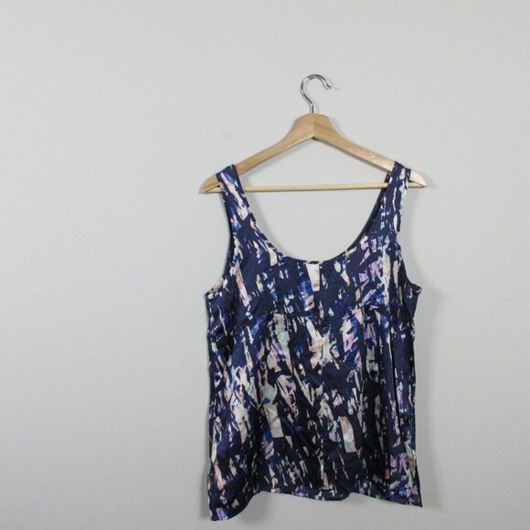 Club Monaco Womens Printed 100% Silk Tank Top Blouse Beach Purple Small S 52 - Picture 2 of 8
